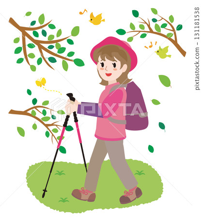 Illustration of a woman trekking Illustration of a woman trekking 131181538