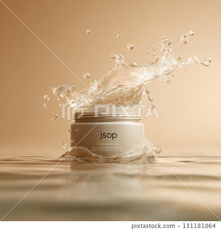 cream bottle mock up in water splash on black 131181864