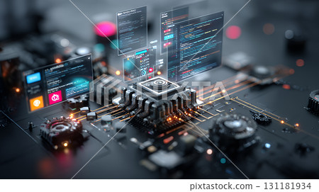 computer motherboard with blue and purple color 131181934