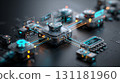 computer motherboard with blue data 131181960