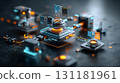computer motherboard with blue tone 131181961