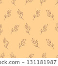 Seamless design with elegant line art branches on a beige background. Ideal for fabric, wallpaper, wrapping, stationery, digital projects, and modern decorative surface pattern designs. 131181987