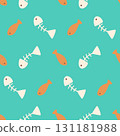 Fun seamless pattern of quirky fish and bones on a turquoise background. Great for childrens designs, pet themes, fabric, wallpaper, packaging, wrapping paper, and playful decorative projects. 131181988