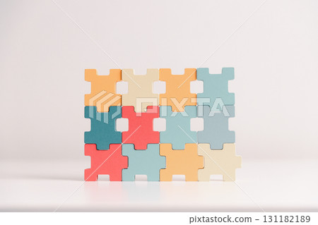 Concept of diversity, inclusion, equality is highlighted in team setup, wooden elements, symbolizing leadership, authority, influence, strong communication skills, inclusive organizational structure. 131182189