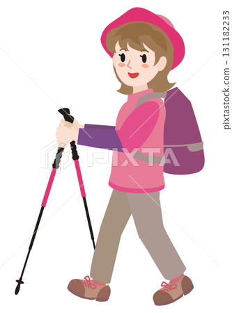 Illustration of a woman trekking 131182233