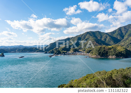 View of Nie Bay and Togara Fishing Port in autumn from Nakanoiso Observatory, Minamiise Town, Mie Prefecture View of Nie Bay and Togara Fishing Port in autumn from Nakanoiso Observatory, Minamiise Town, Mie Prefecture 131182322