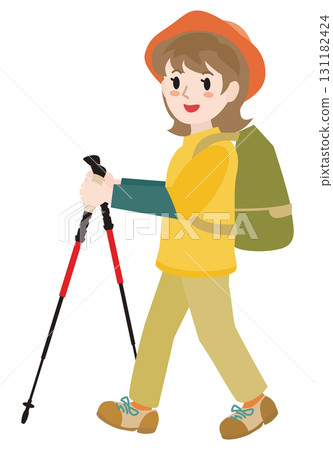 Illustration of a woman trekking Illustration of a woman trekking 131182424