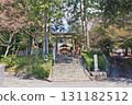 Torii gate and worship hall of Beppu Hachiman Shrine in Sanyo Onoda City, Yamaguchi Prefecture 131182512