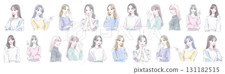 Watercolor and hand-drawn illustration material of women and girls 131182515
