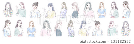 Watercolor and hand-drawn illustration material of women and girls 131182532