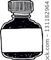 Glass small retro bottle linear drawing 131182964
