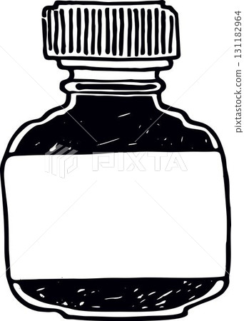 Glass small retro bottle linear drawing Glass small retro bottle linear drawing 131182964