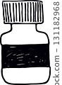 Glass small retro bottle linear drawing 131182968