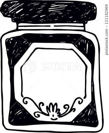 Glass small retro bottle linear drawing Glass small retro bottle linear drawing 131182969