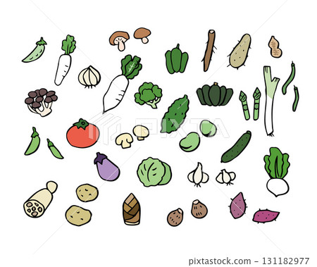 Colorful vegetable line drawing illustration set Colorful vegetable line drawing illustration set 131182977