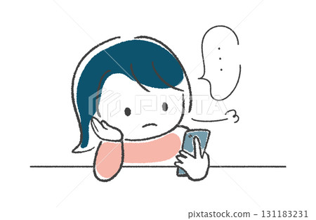 手繪女人看著智慧型手機螢幕嘆息 131183231