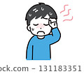 A young man in casual clothes sweating hot (upper body, front) 131183351