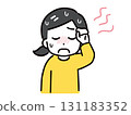 A young woman in casual clothes sweating hot (upper body, front) 131183352