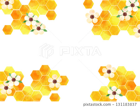Watercolor-style honeycomb pattern and manuka flower background illustration 131183837