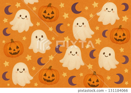 Cute ghost and pumpkin Halloween pattern background illustration 131184066