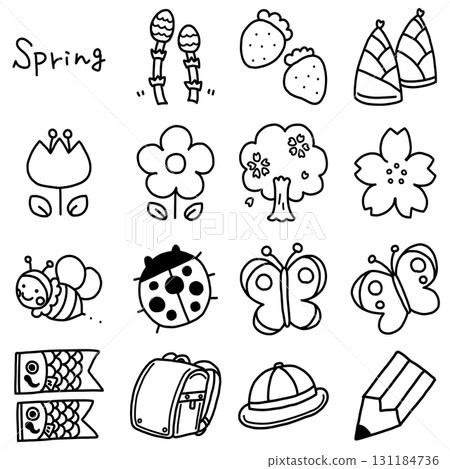 Cute hand-drawn line drawing spring illustration material set 131184736