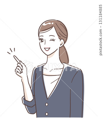 一位微笑的女人指著的插畫素材 131184885
