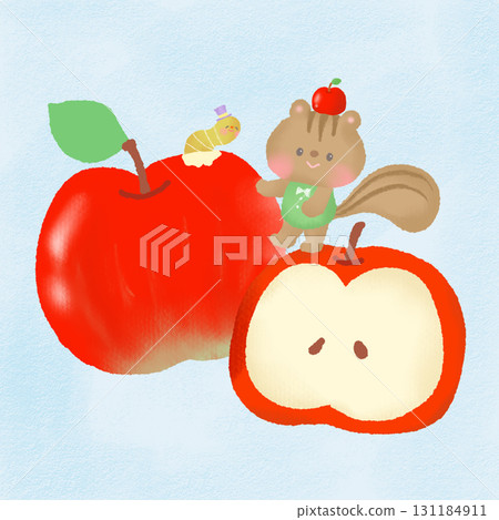 Apple_微笑的松鼠和毛毛蟲插圖 131184911