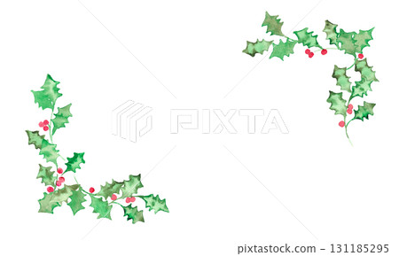 水彩畫。水彩畫風格的聖誕冬青插圖。十二月的聖誕框架。綠色冬青向量插圖。 131185295