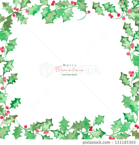水彩畫。水彩畫風格的聖誕冬青插圖。十二月的聖誕框架。綠色冬青向量插圖。 水彩畫。水彩畫風格的聖誕冬青插圖。十二月的聖誕框架。綠色冬青向量插圖。 131185303