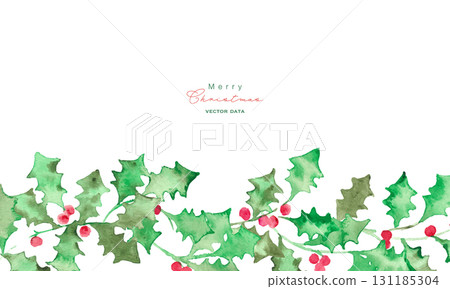 水彩畫。水彩畫風格的聖誕冬青插圖。十二月的聖誕框架。綠色冬青向量插圖。 水彩畫。水彩畫風格的聖誕冬青插圖。十二月的聖誕框架。綠色冬青向量插圖。 131185304