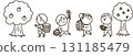 Children picking fruit in autumn Line drawing 131185479