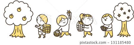 孩子們採摘秋天的水果顏色 131185480