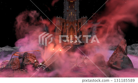 Castle with towers in the fog 131185589