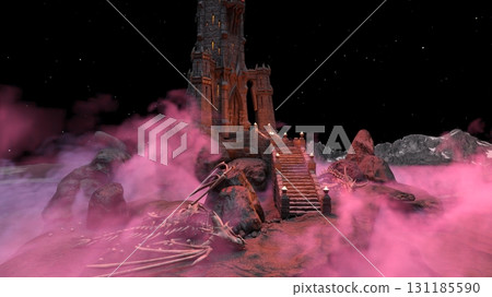 霧中的城堡和塔樓 131185590