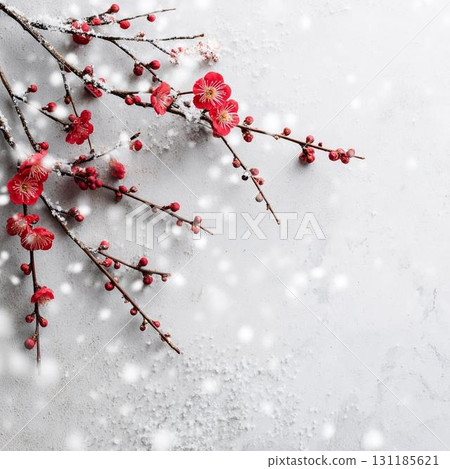 Red plum blossoms in the snow 131185621