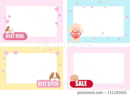Rectangle sale and promotion frame set with puppy for ad template, social media post, decoration, marketing, online shopping, print, banners, template, deal, discount, special price, campaign, product 131185681