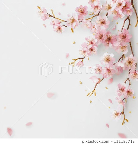 白色背景上盛開的櫻花枝 131185712