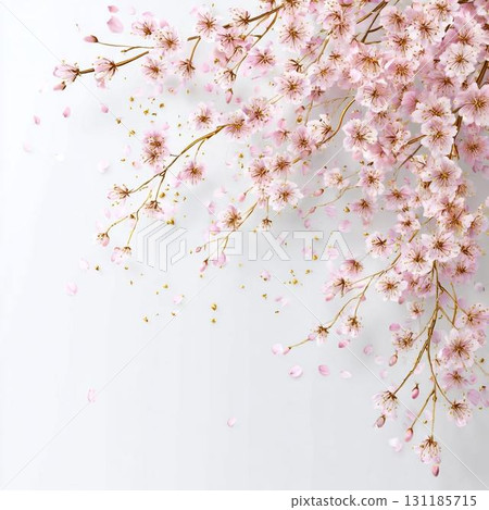 Cherry blossom branch in full bloom on a white background 131185715