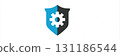 Blue and Black Shield Shows a White Gear, Representing Security and Technology 131186544