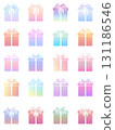 Gift Boxes in Pastel Colors Arranged in a Symmetric Pattern on a White Background, Ideal for Festive Occasions and Celebrations 131186546
