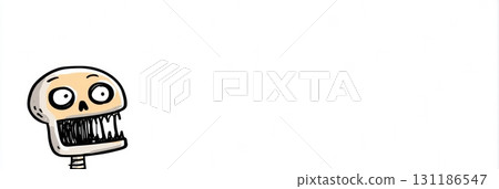 Cartoon Skeleton Face With Surprised Expression Looks up Against a Plain White Background, a Spooky Halloween Image Cartoon Skeleton Face With Surprised Expression Looks up Against a Plain White Background, a Spooky Halloween Image 131186547