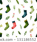 Colorful Socks and Greenery Pattern in a Festive Design for Seasonal Decor 131186552