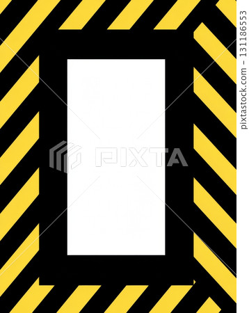 Construction Safety Frame Design Featuring Bold Black and Yellow Stripes for Caution, Ideal for Construction Sites and Public Safety Signage 131186553