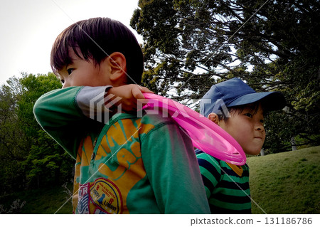 <Material> Brothers playing with a flying disc 131186786