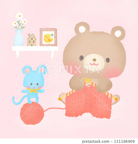 冬季_編織熊和老鼠插圖 131186909