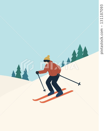 Illustration of a woman skiing Illustration of a woman skiing 131187093
