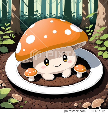 Mushroom character on a plate Mushroom character on a plate 131187104