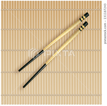 Bamboo sushi mat for table. Japanese bamboo sushi roller. Kitchen utensil for maki making. Vector Bamboo sushi mat for table. Japanese bamboo sushi roller. Kitchen utensil for maki making. Vector 131187243