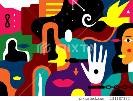 Modern people future social issues abstract fantastic vector illustration 131187323