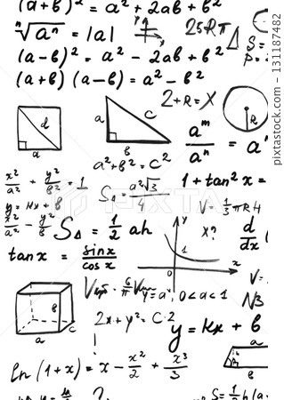 Mathematical Equations on white background. Scientific background concept Mathematical Equations on white background. Scientific background concept 131187482